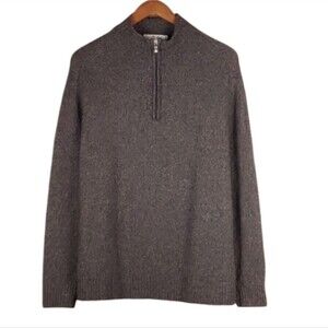 ENZO MANTOVANI Men’s 100% Wool Quarter Zip Sweater XL Dark Brown Pullover
